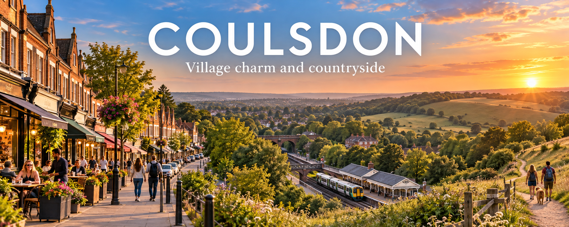 Golden-hour illustration of Coulsdon village